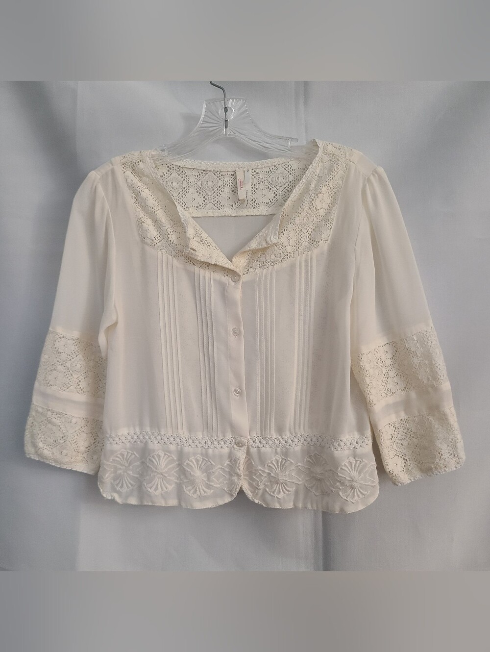 Frenchi S Ivory Sheer Lace Embroidered Cottagecore Romantic Boho Chic Blouse